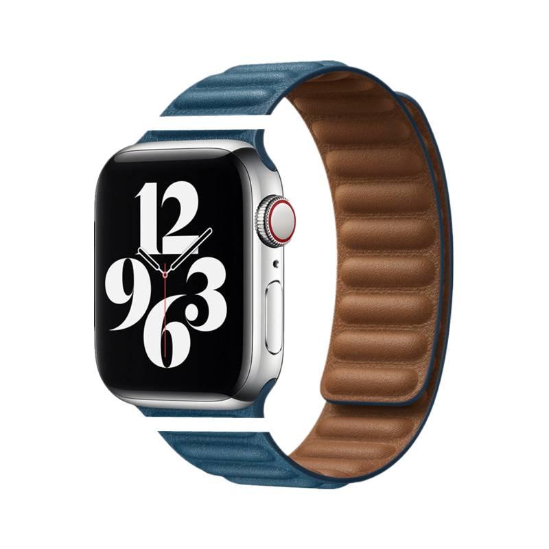 AD Blue Classic Leather Strap Smartwatch Band Compatible with Apple Watch with Adjustable Fit Replacement Strap for Daily Wear - Image 1