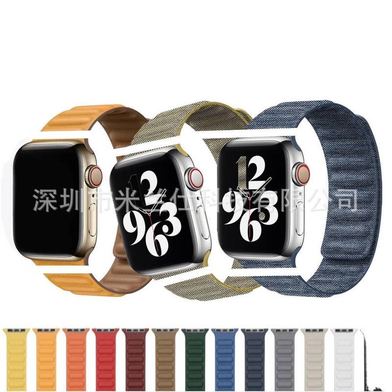 AD Blue Classic Leather Strap Smartwatch Band Compatible with Apple Watch with Adjustable Fit Replacement Strap for Daily Wear - Image 2