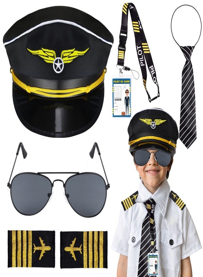 Keymall Kids Pilot Costume Accessories Set With Aviator Hat Sunglasses Tie Pin for Aviation Halloween Dress Up - Image 1