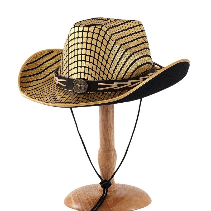 Explosive Men'S And Women'S Light Luxury Retro Web Pattern Topper Hat Texturized Niutou Metal Leather Belt Sun Protection Travel Ball - Image 5
