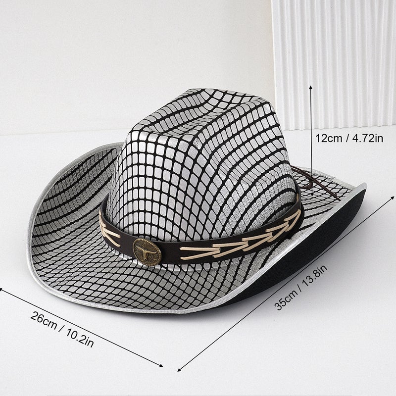 Explosive Men'S And Women'S Light Luxury Retro Web Pattern Topper Hat Texturized Niutou Metal Leather Belt Sun Protection Travel Ball - Image 4