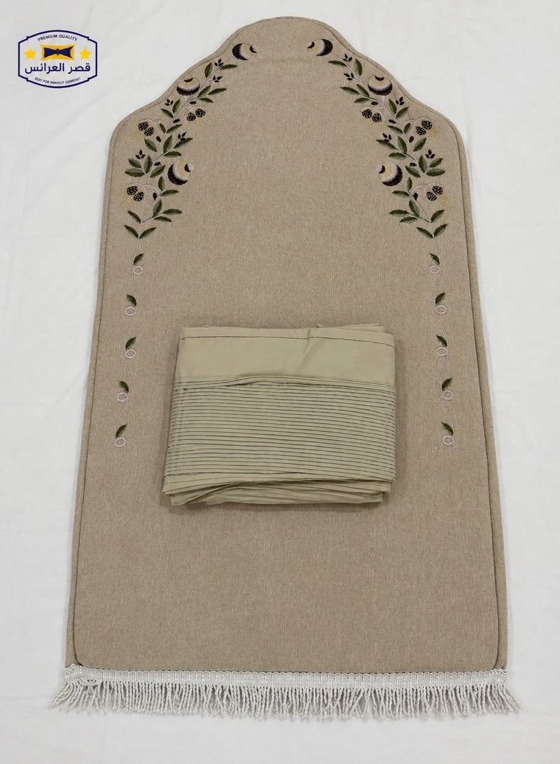 A royal embroidered prayer rug set with a pleated sheet, offering a touch of luxurious elegance. - Image 1