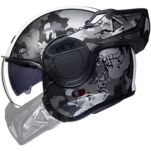 ILM Vintage Full Face Modular Motorcycle Helmet for Adults Men ATV UTV Snowmobile with 180° Reversible Chin Guard DOT Model-B707(Camouflage, S) - Image 1