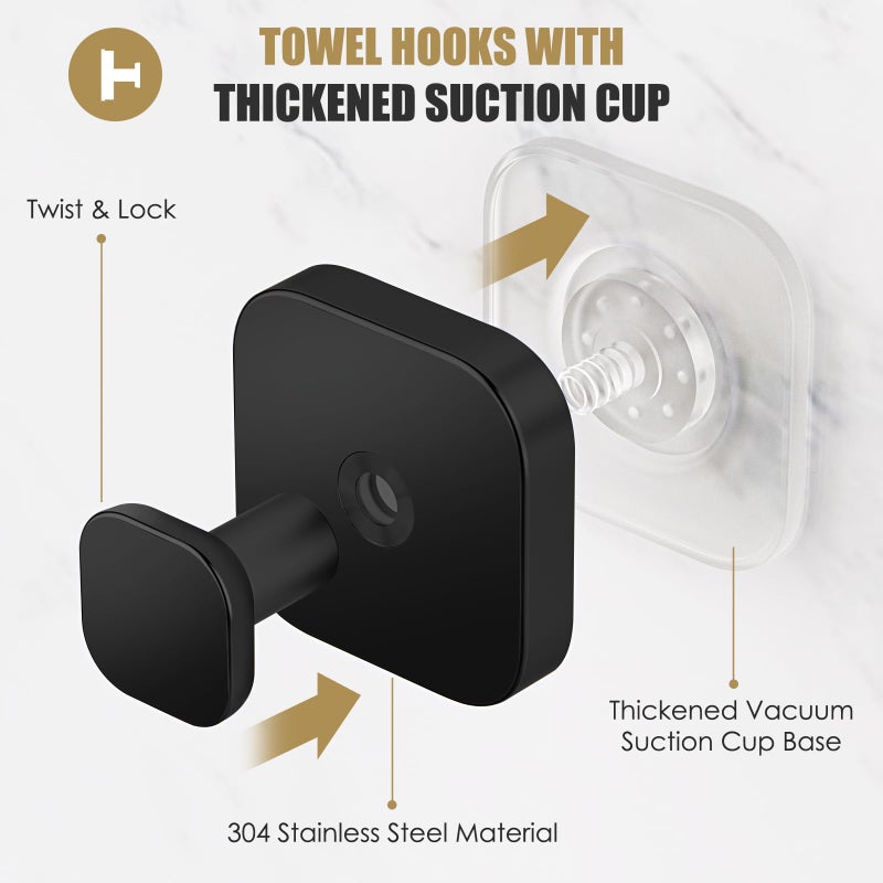 BKV Suction Cup Hooks for Shower,Heavy Duty Shower Hooks for Bathroom Wall,Glass Windows,Smooth Doors to Hang Towels,Robes,Coat,Reusable Suction Cup Wreath Hanger for Christmas Wreaths-Black(2 Pack) - Image 4