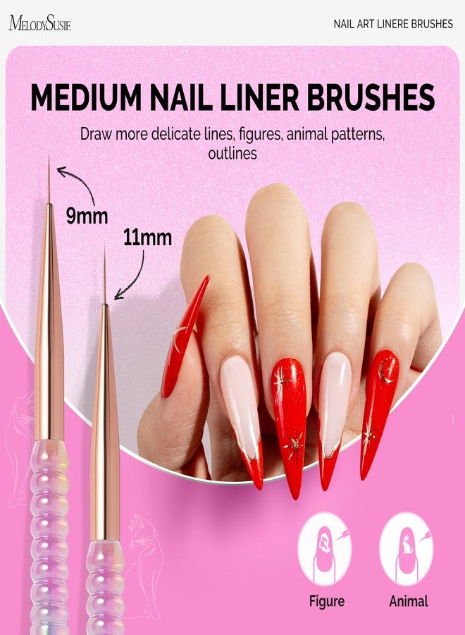 MelodySusie 5Pcs Nail Art Liner Brushes with Nail Brush Holder, Professional Gel Polish Painting Art Design Pen for Thin Long Lines, Tiny Details, Fine Drawing, Delicate Coloring Sizes 5/7/9/11/20mm - Image 4