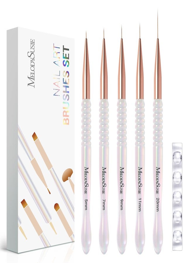 MelodySusie 5Pcs Nail Art Liner Brushes with Nail Brush Holder, Professional Gel Polish Painting Art Design Pen for Thin Long Lines, Tiny Details, Fine Drawing, Delicate Coloring Sizes 5/7/9/11/20mm - Image 1