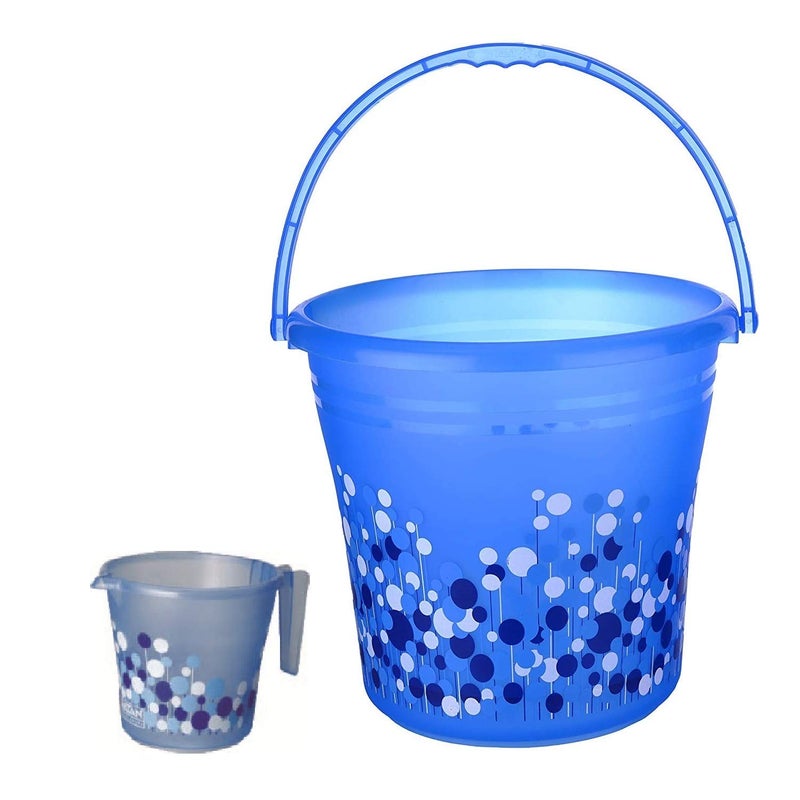AIR O MATIC AIR O MATIC Plastic Deluxe Bathroom Bucket with Mug 20 L Set of 2 BLUE 