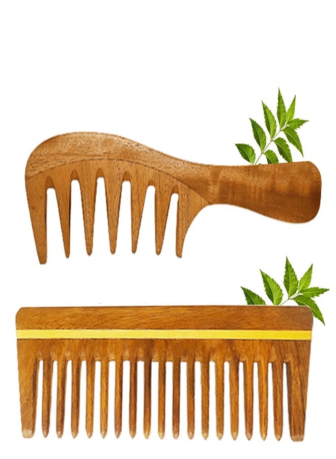 Rufiys Neem Wooden Comb for Women Hair Growth Detangle Anti Dandruff Scalp Massage WIde Tooth Neem Wood Wide Tooth Comb for Curly Hair - Image 1