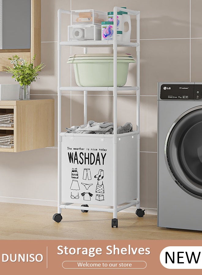 DUNISO Laundry Basket with 3 Tier Storage Shelf,Laundry Hamper with Wheels,Laundry Sort with Divided Bag for Laundry Room, Bathroom, Bedroom, Dorm, 42*32*130cm - Image 1
