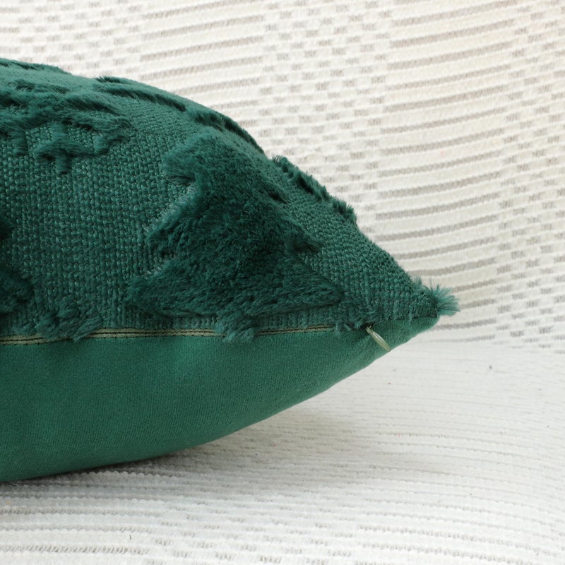 4TH Emotion Christmas Snowflake Tree Decorative Lumbar Pillow Covers 12x20 Set of 2  Green Soft Plush Faux Fur Farmhouse Throw Cushion Cases for Xmas Winter Holiday Home Decorations - Image 2