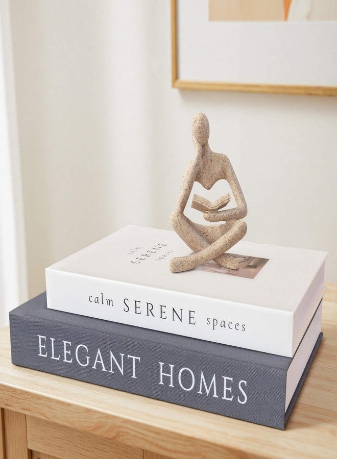 MAOBUYOU Bookshelf Decor Thinker Statue, Abstract Art Reading Sculpture Figurine, Modern Home Decoration for Living Room Office Shelves Coffee Table Desk, Beige - Image 2