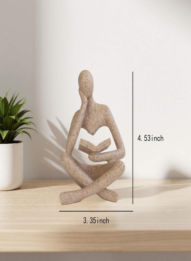 MAOBUYOU Bookshelf Decor Thinker Statue, Abstract Art Reading Sculpture Figurine, Modern Home Decoration for Living Room Office Shelves Coffee Table Desk, Beige - Image 3