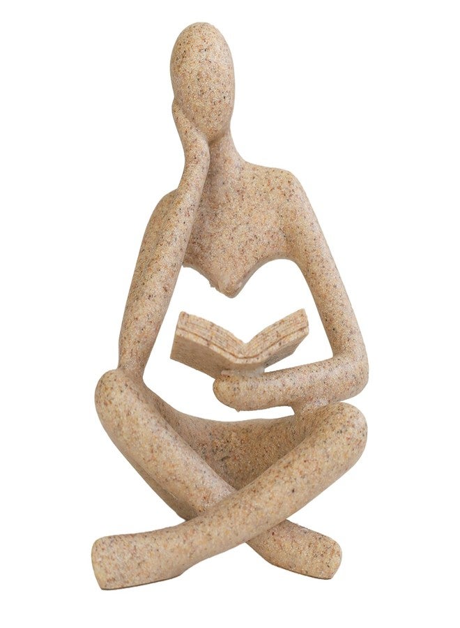 MAOBUYOU Bookshelf Decor Thinker Statue, Abstract Art Reading Sculpture Figurine, Modern Home Decoration for Living Room Office Shelves Coffee Table Desk, Beige - Image 1