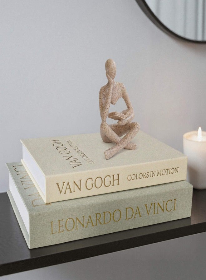 MAOBUYOU Bookshelf Decor Thinker Statue, Abstract Art Reading Sculpture Figurine, Modern Home Decoration for Living Room Office Shelves Coffee Table Desk, Beige - Image 4