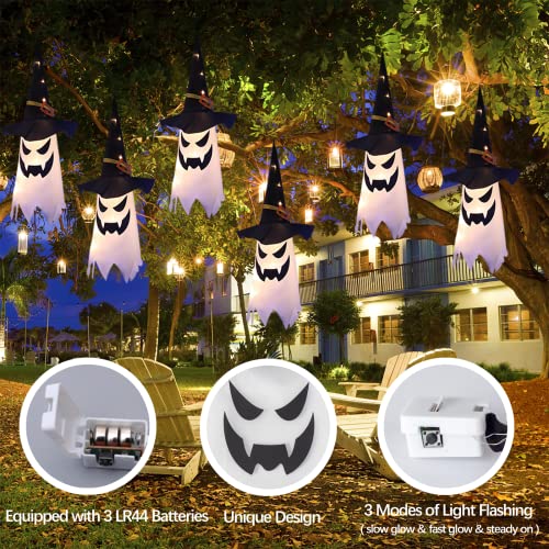 UOUDIO Halloween Decorations Outdoor Decor Hanging Lighted Glowing Ghost Witch Hat Halloween Decorations Indoor Outside Ornaments Clearance Halloween Party Lights String for Yard Tree Garden(3Pcs) - Image 4