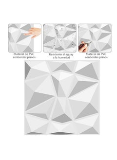 Topyich 12 Pcs 3D Wall Panel 3D Texture PVC Wallpaper Diamond Design Decorative Wall Cover For Living Room Lobby Bedroom Office PVC Material White Each 30x30cm  - Image 3