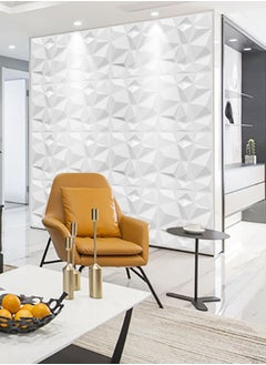 Topyich 12 Pcs 3D Wall Panel 3D Texture PVC Wallpaper Diamond Design Decorative Wall Cover For Living Room Lobby Bedroom Office PVC Material White Each 30x30cm  - Image 4