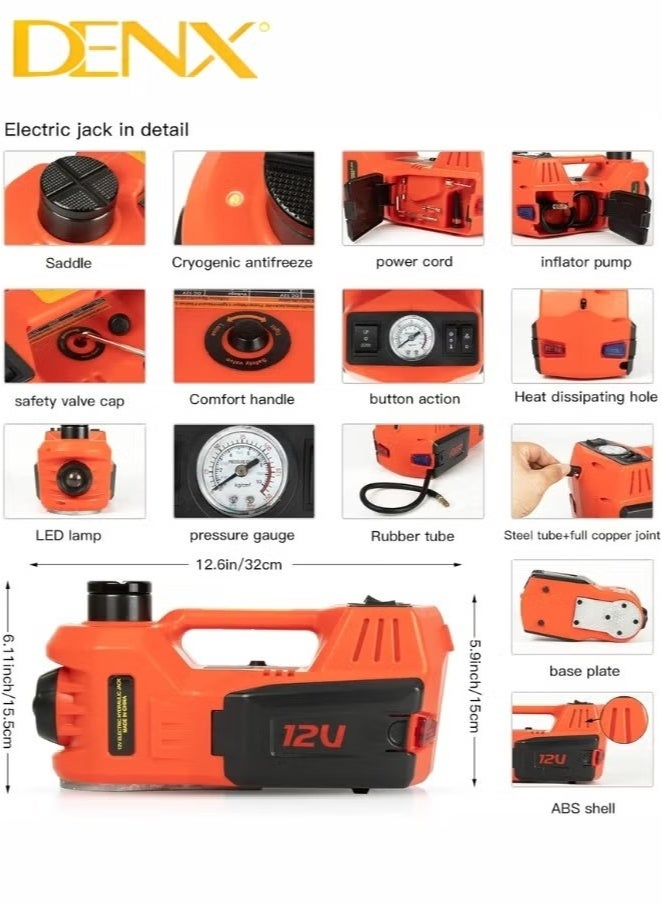 Denx Car Jack 5 Ton Hydraulic Car Jack Kit (Lifting Range:15~45 cm) with 12V Electric Impact Wrench for  Change Car Tires, (Electric jack + air blower + electric tire release device) - Image 5