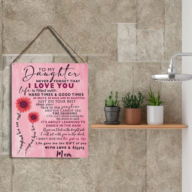 YCYD Inspirational Sunflower Daughter Gift from Mom Wall Art To My Daughter Wooden Hanging Sign Daughter Gifts Birthday Gifts for Daughter Sign for Living Room Home Bedroom Girls Room Decor 8 x 10 Inches - Image 5