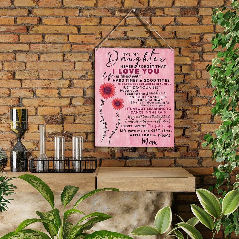 YCYD Inspirational Sunflower Daughter Gift from Mom Wall Art To My Daughter Wooden Hanging Sign Daughter Gifts Birthday Gifts for Daughter Sign for Living Room Home Bedroom Girls Room Decor 8 x 10 Inches - Image 2