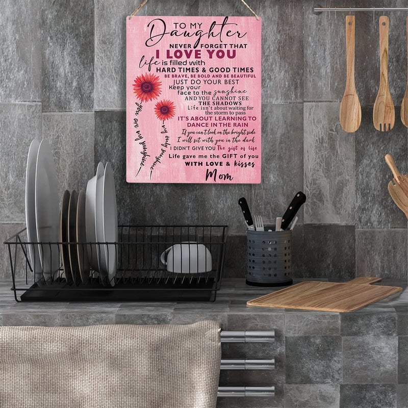 YCYD Inspirational Sunflower Daughter Gift from Mom Wall Art To My Daughter Wooden Hanging Sign Daughter Gifts Birthday Gifts for Daughter Sign for Living Room Home Bedroom Girls Room Decor 8 x 10 Inches - Image 4