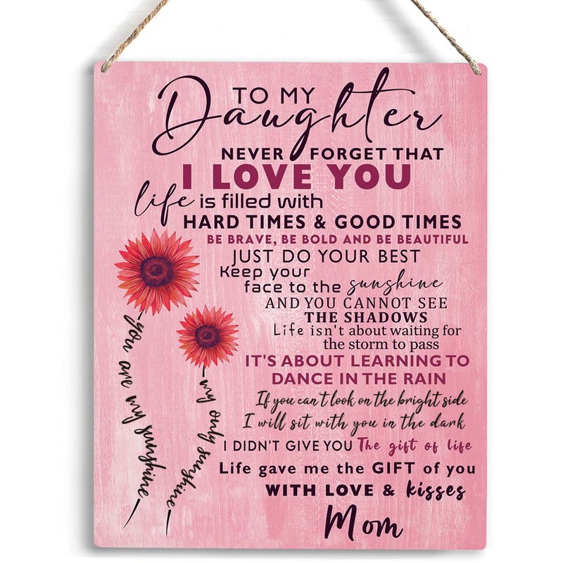 YCYD Inspirational Sunflower Daughter Gift from Mom Wall Art To My Daughter Wooden Hanging Sign Daughter Gifts Birthday Gifts for Daughter Sign for Living Room Home Bedroom Girls Room Decor 8 x 10 Inches - Image 1