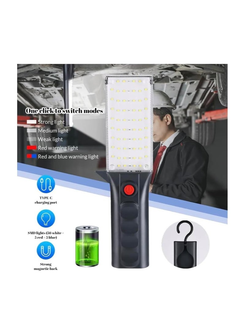 Rechargeable LED flashlight with white light/flashing red light/blue and red light, designed with hook and magnetic back. Rechargeable LED flashlight with white light/flashing red light/flashing red and blue light with hook and magnetic back. - Image 2