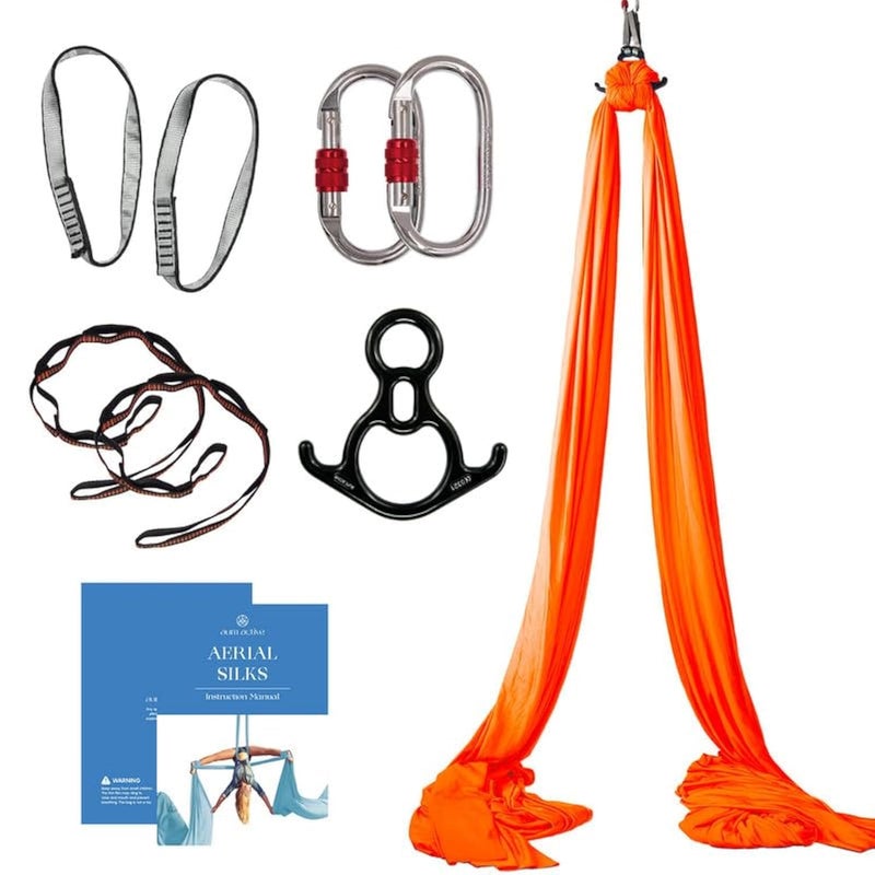 Aum Active Aerial Silks Starter Kit Durable 9 Yards of Aerial Yoga Hammock with Hardware Guide Aerial Swing for Acrobatic Flying Yoga All Levels Aerial Rigging Point Up to 13ft