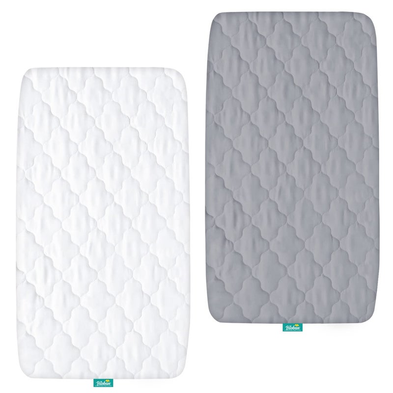 Biloban Bassinet Mattress Pad Cover Waterproof Quilted Mattress Protector Sheets Fits All Mainstream Bassinet  Rectangle Oval Hourglass 2 Pack 17 x 33 Ultra Soft Breathable White and Grey