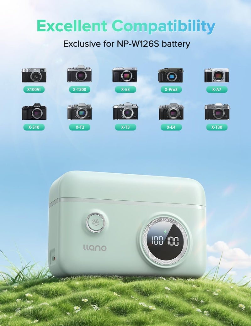 llano 2-Pack NP-W126S Batteries and Fast Charger for Fujifilm XT30II X100VI X-M5 XS10 XT3 XT2 XT1 XT30 XT20 XT10 X100V XT200 XT100 X100F XA7 XE3 Xpro3 Xpro2 Xpro1 XE1 XE2 XE2S XM1 XA3 XA5, Green - Image 5