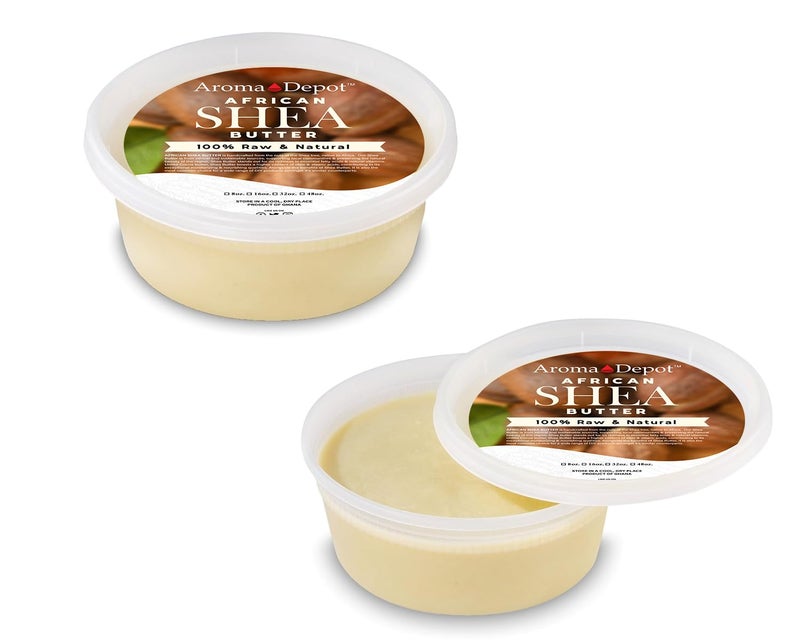 Aroma Depot Raw African Shea Butter 8 oz Container IvoryWhite Grade A 100 Pure Natural Unrefined Fresh Moisturizing Ideal for Dry and Cracked Skin Can be use in Body Hair and Face 2 PACK
