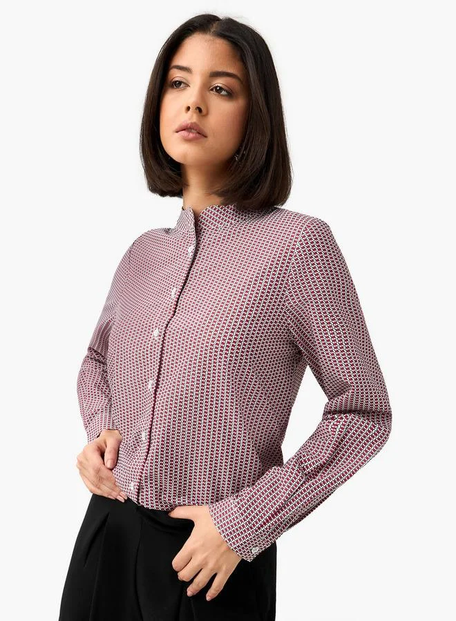 سبلاش فيڤ قميص مطبوع بقصة عادية وياقة ماندرين