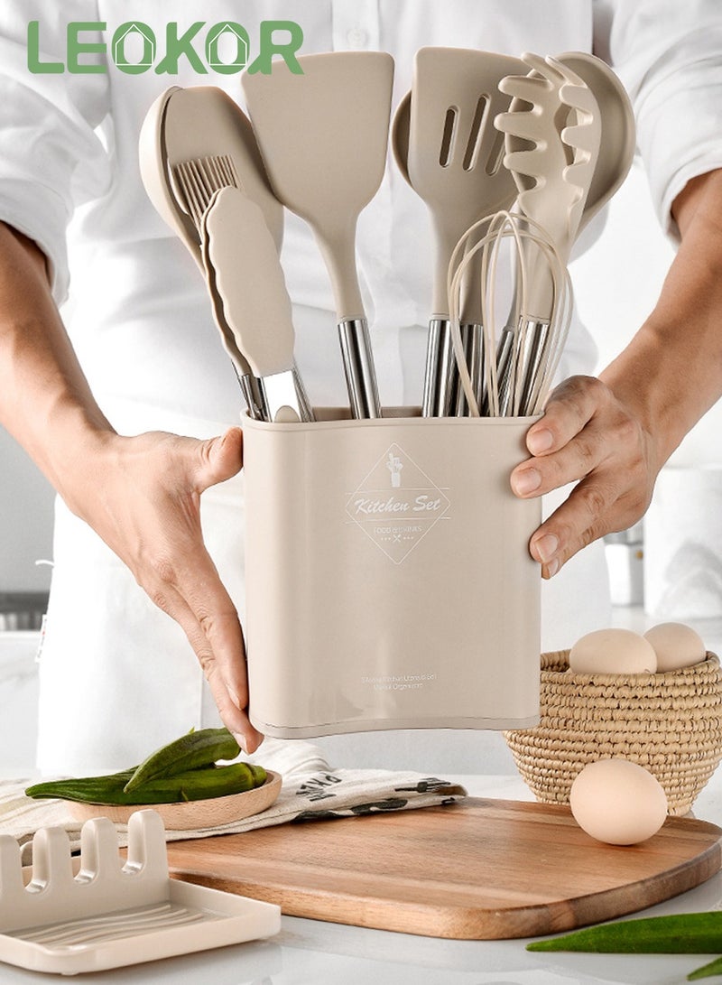 LEOKOR 13 Pcs Kitchen Cooking Utensils Set Heat-resistant Silicone Spatula Tools Set with Stainless Steel Handle - Image 3