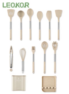 LEOKOR 13 Pcs Kitchen Cooking Utensils Set Heat-resistant Silicone Spatula Tools Set with Stainless Steel Handle  - Image 2