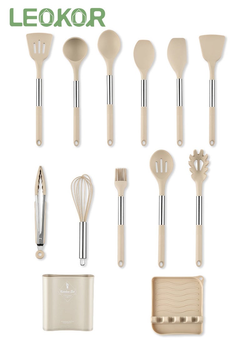LEOKOR 13 Pcs Kitchen Cooking Utensils Set Heat-resistant Silicone Spatula Tools Set with Stainless Steel Handle - Image 2