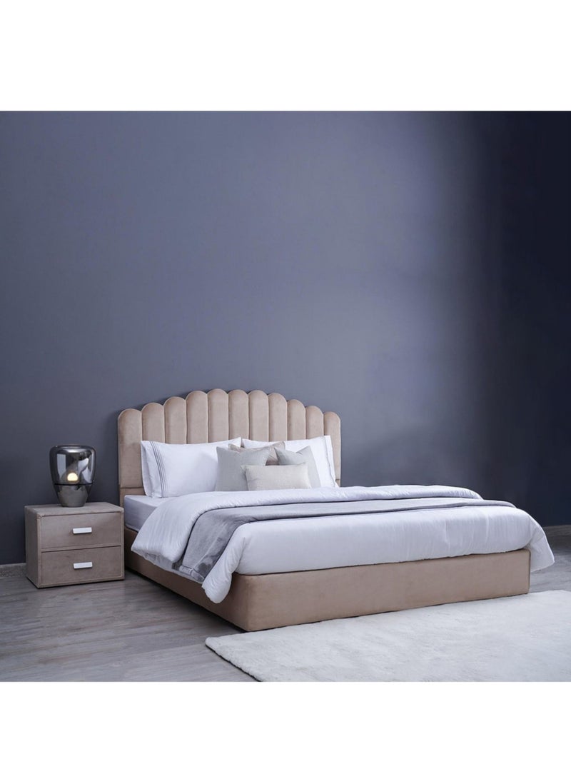 Karnak Almira Upholstered Velvet Bed Frame Bedroom Furniture Strong And Sturdy Modern Design Wooden Bed | Quiet & Comfortable (Queen - 160x200cm, Beige) - Image 1