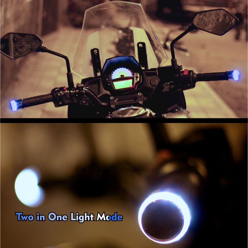 Asryd Turn Signal Light “7/8” 22mm handle Grip Bar running LED Light Handle Bar (Blue + White) Dual Light Blinking Waterproof For Yamaha Ray ZR 125 (Pack of 2) - Image 2