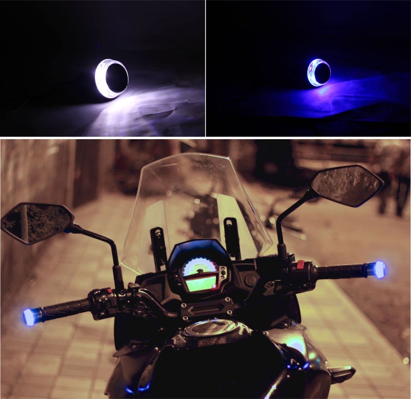 Asryd Turn Signal Light “7/8” 22mm handle Grip Bar running LED Light Handle Bar (Blue + White) Dual Light Blinking Waterproof For Yamaha Ray ZR 125 (Pack of 2) - Image 3