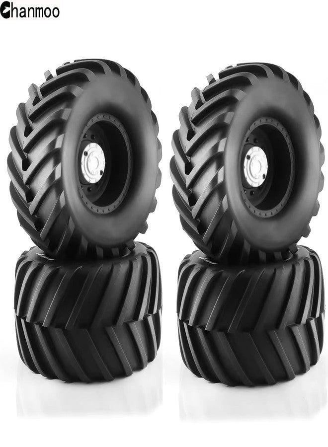 Chanmoo 1/10 RC Monster Truck Tires and Hard Plastic Wheels Rims 12mm Hex Rubber Buggy Off Road Tyres with Foam for 1:10 Scale Truck Car Traxxas VXL 2WD Hoss 4x4 HSP HPI Tamiya Kyosho 4PCS (Black) - Image 3