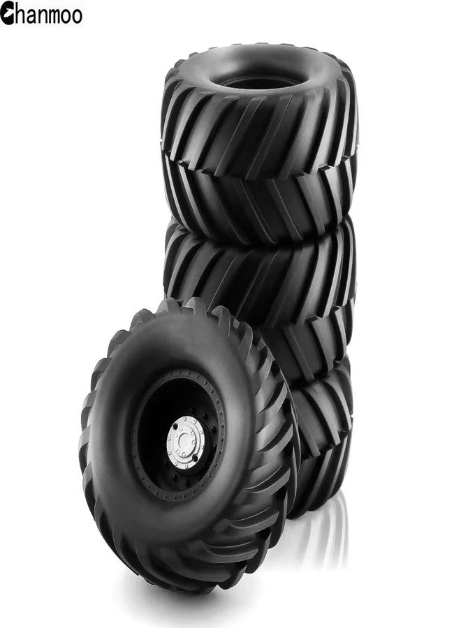 Chanmoo 1/10 RC Monster Truck Tires and Hard Plastic Wheels Rims 12mm Hex Rubber Buggy Off Road Tyres with Foam for 1:10 Scale Truck Car Traxxas VXL 2WD Hoss 4x4 HSP HPI Tamiya Kyosho 4PCS (Black) - Image 5