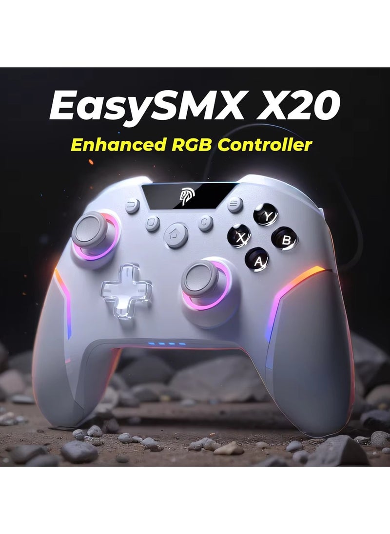 X20 Wireless Gamepad Enhanced Controller Compatible with PC/NS/TV/Phone/Laptop, Hall Micro Triggers Joystick RGB Effect