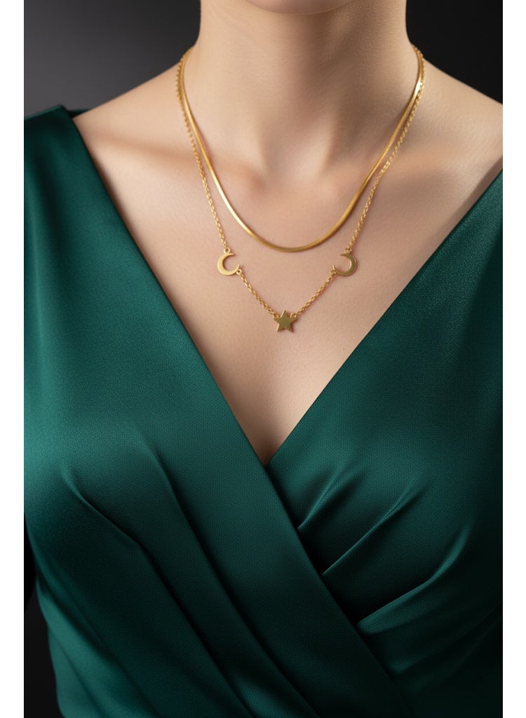 فلافي عقد نسائي بطبقات وتصميم هلال ونجمة – لمسة راقية - Image 3