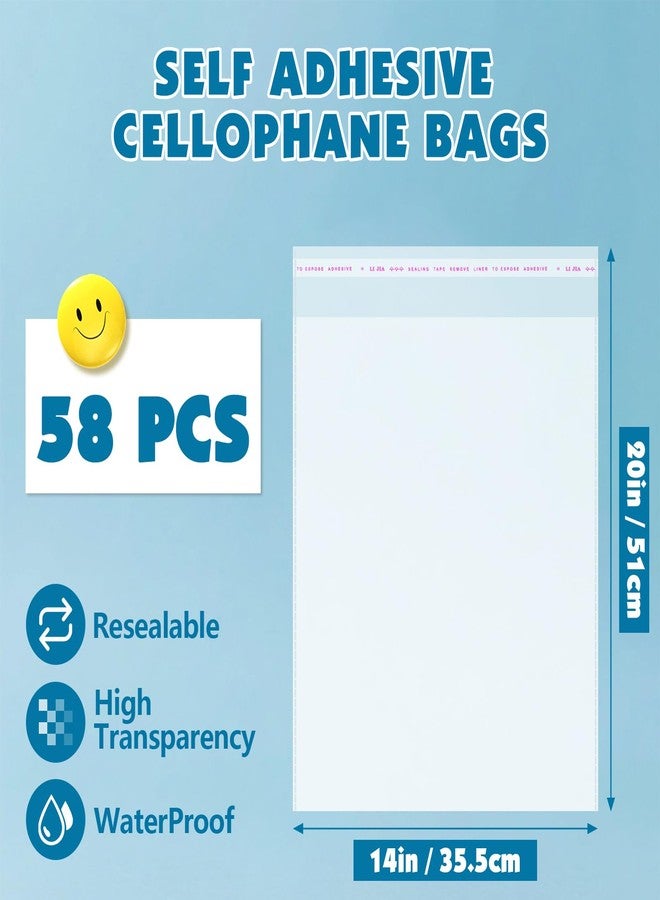 NUITPY 58 Pcs Clear Cellophane Bags, 14x20 Inch Resealable Poly Bag, Self Sealing Shirt Bags, Clear Bag for Clothes, magazine, postcard - Image 2