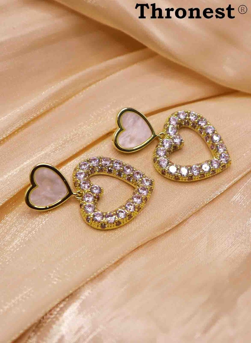 عرش سلسلة أمي، أقراط ماسية فاخرة من الكريستال، أقراط على شكل قلب للزفاف، والحفلات، وهدايا عيد الأم - Image 3