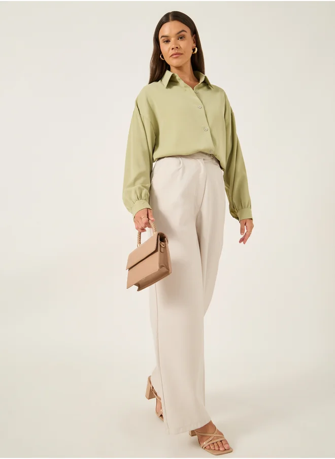 ستايلي Solid Spread Collar Oversized Shirt
