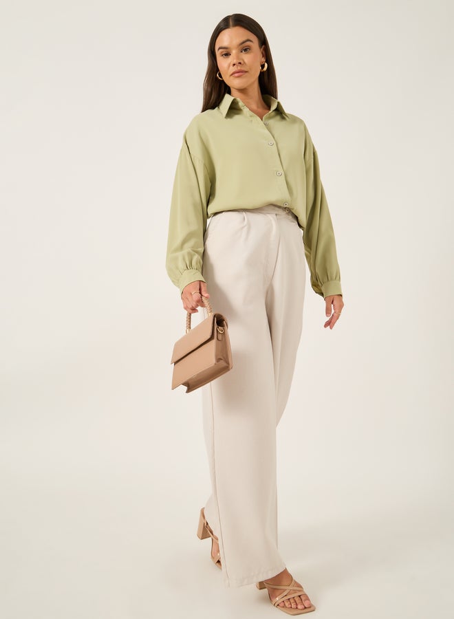 Styli Solid Spread Collar Oversized Shirt - Image 2