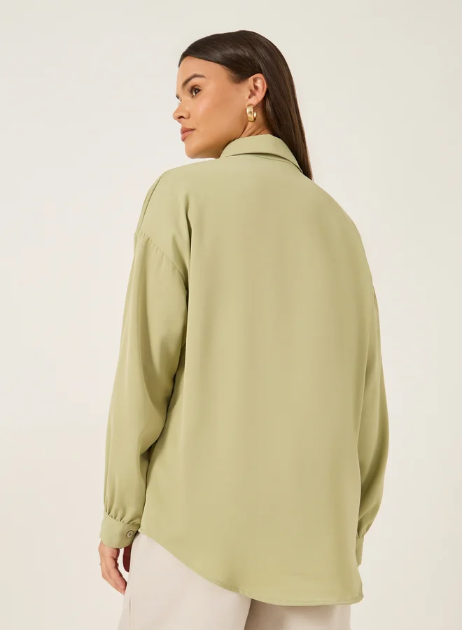 Styli Solid Spread Collar Oversized Shirt