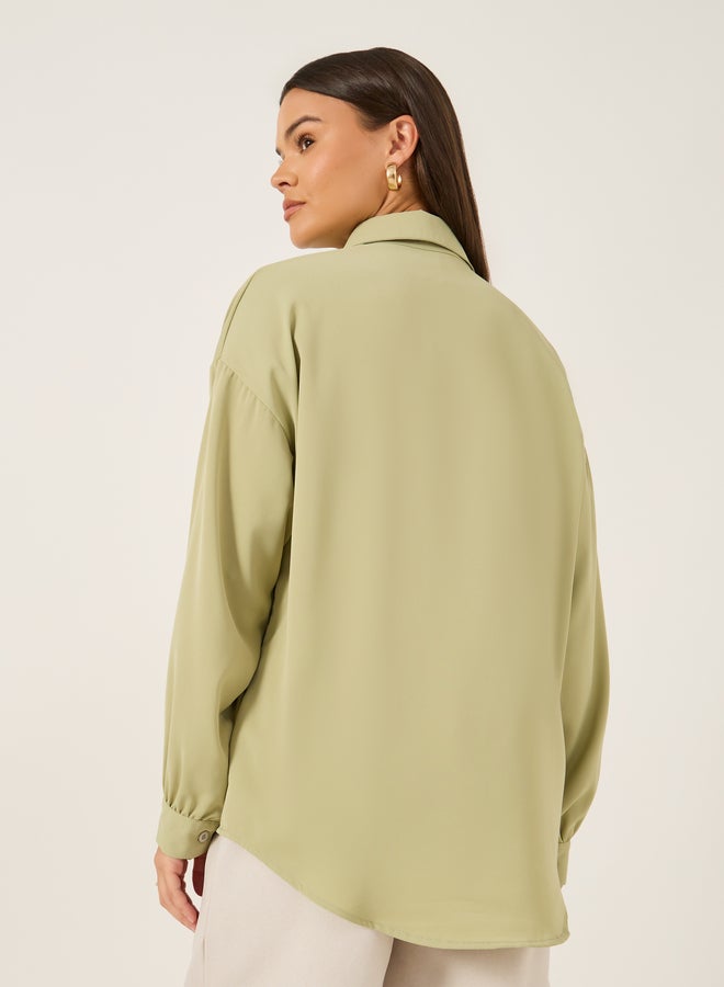 Styli Solid Spread Collar Oversized Shirt - Image 5