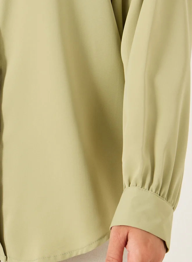 Styli Solid Spread Collar Oversized Shirt