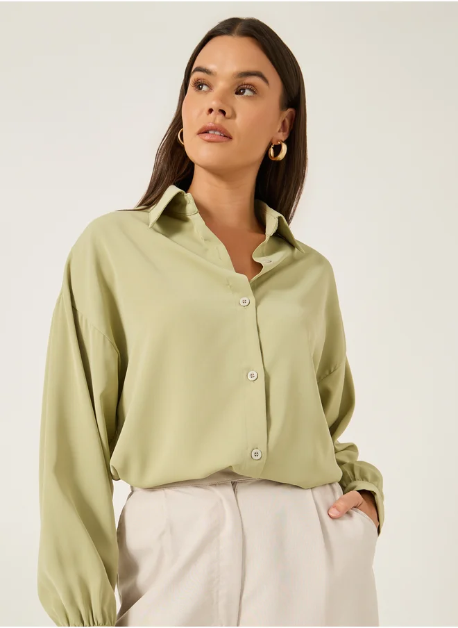 ستايلي Solid Spread Collar Oversized Shirt